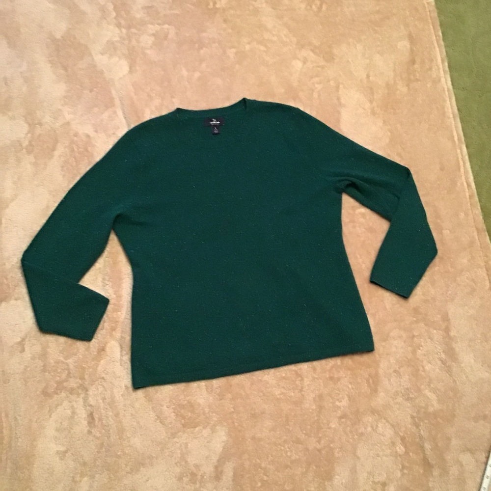 Lands' End Green Multicolor Cashmere Crew Neck Sweater L
